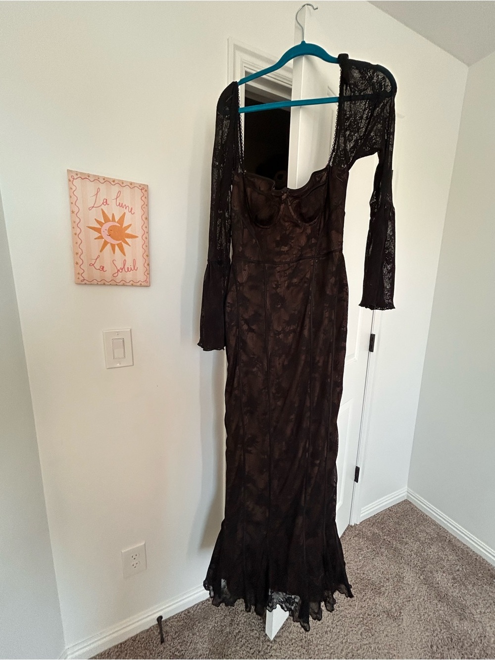 House of CB Black Lace Long-Sleeve Gown